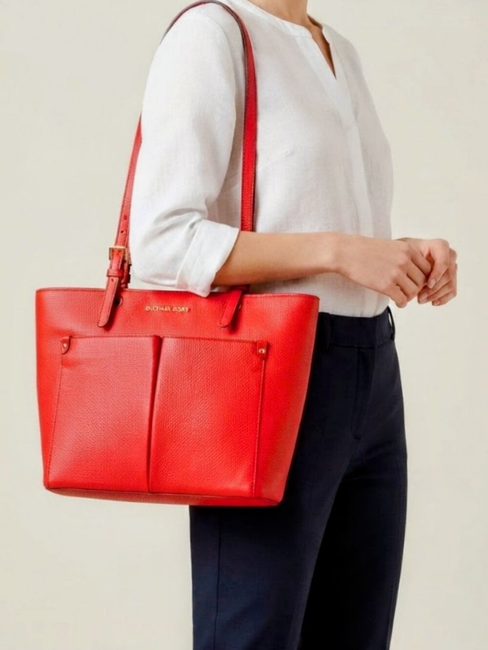 Michael Kors Jet Set Travel Medium Double Pocket Tote Red NWT